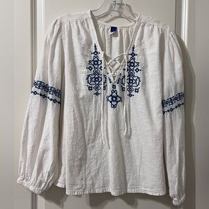 Embroidered White and Blue Women's Top